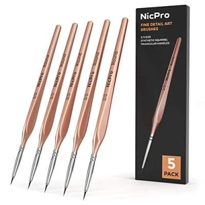 Afbeelding van Nicpro 5 stuks professionele miniatuurpenselen met fijne punt 000 3/0 ronde penselen voor aquarel, olie, acryl, ambachtelijke modellen, steenverf, leger, Warhammer 40K