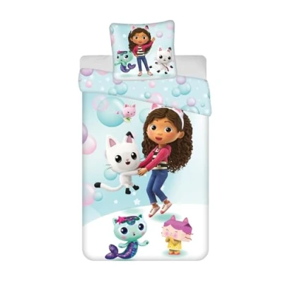 Afbeelding van Jerry Fabrics Gabby en het magische huis, omkeerbaar dekbedovertrek 140 x 200 cm + kussensloop 65 cm, met Pandy pootjes, babydoos, marine kitty fee