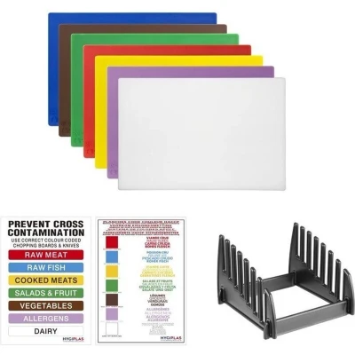 Afbeelding van Hygiplas LDPE snijplanken set met rek (7 stuks)