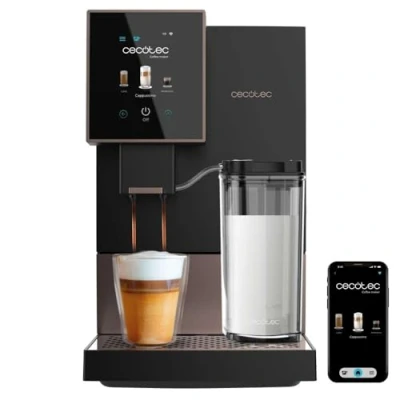Afbeelding van Cecotec Espressomachine, superautomatisch, Cremmaet Compactccino Connected Black Rose. 19 bar, TFT display, wifi, geïntegreerde molen, 1,1 l waterreservoir en 400 ml melktank, automatische reiniging