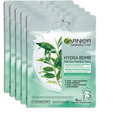 Afbeelding van Garnier SkinActive Hydra Bomb Super hydraterend en matterend stofmasker voor gemengde of vette huid, groene thee, 5 stuks