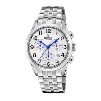 Afbeelding van Festina F20040/1 Heren Horloge Chronograaf Mineraalglas Roestvrijstaal/Staal Zilverkleurig Ø 41 mm Quartz Vouw/Vlindersluiting