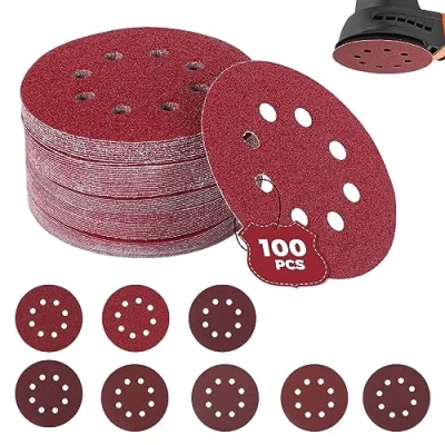 Afbeelding van 80 vellen schuurpapier 125 mm klittenband, 8 gaats schuurschijven, rond (80 stuks korrel 100)