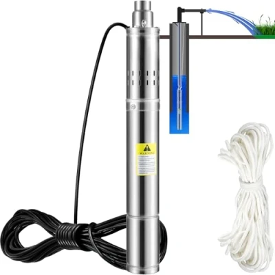 Afbeelding van VEVOR 550W Diepe Bronpomp,Stroom 35L/min,Maximale Opvoerhoogte van 108 m,met Externe Schakelkast en 20 m Stroomkabel,met Terugslagklep Filter,Beschermingsgraad IP68,Voor Regentonnen, Reservoirs, Kanalen, Rivieren enz