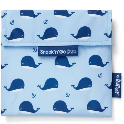 Afbeelding van Roll&#039;eat ® Herbruikbare boterhamhouder, BPA vrije milieuvriendelijke tas, broodjeshouder Walvis Snack&#039;n&#039;Go Duo Animals