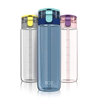Afbeelding van BOZ waterfles van kunststof voor sportschool, wandelen en reizen, 600 ml, fiets, met rietje, BPA vrij materiaal, klapdeksel, lekvrij, draaggreep, blauw