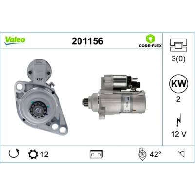 Afbeelding van VALEO 201156 Startmotor 12 2 VOLKSWAGEN: Caddy 3, Polo V Hatchback, Transporter 5, SEAT: Leon II Ibiza 4, 4 Sportcoupe