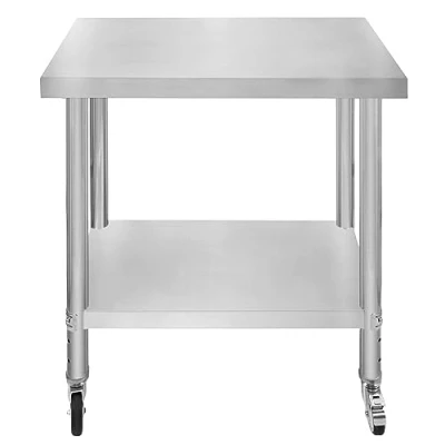 Afbeelding van KuKoo Voorbereidingstafels 86cm x 76cm 45cm Roestvrij Staal 4 Zwenkwielen met 2 Remmen, Verstelbare Poten, 3 Hoogteposities, 160kg Draagvermogen