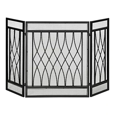 Afbeelding van HOMCOM Schoorsteenbeschermingsrooster, brede firewall voor open haard of kachel, bescherming tegen vonken, veiligheidsbarrière, 3 opvouwbare kleppen, metaal, zwart
