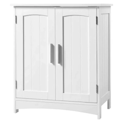 Afbeelding van EUGAD Onderkast voor wastafel, badkamermeubel, badkamerkast, opbergkast, met 2 deuren, verstelbaar rek, wit, van MDF, 50 x 30 60 cm