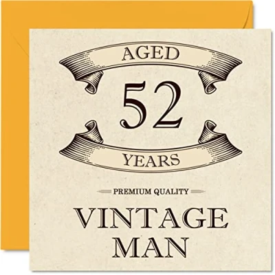 Afbeelding van Vintage verjaardagskaarten voor mannen, 52 jaar, grappige verjaardagskaart collega, vader, echtgenoot, vriend, oom, broer, 145 mm x mm, wenskaart 52e verjaardag
