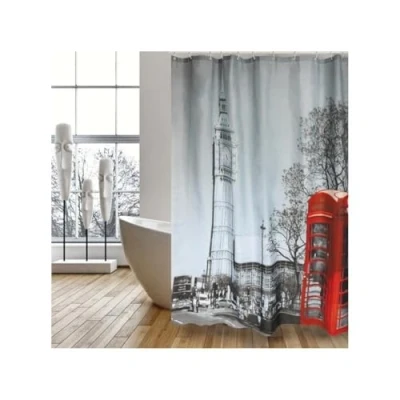 Afbeelding van MSV Londen Antischimmel douchegordijn, antibacterieel, wasbaar, waterdicht, inclusief 12 douchegordijnringen, polyester, 180 x 200 cm
