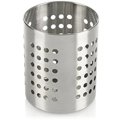 Afbeelding van com four® Bestekafdruiprek roestvrijstalen keukengereihouder bestekmand, metalen kooklepelstandaard moderne servethouder bestekhouder (zilverkleurig)
