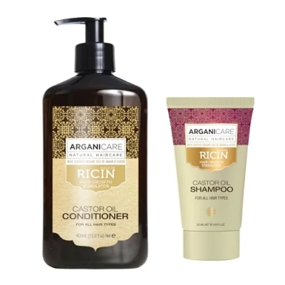 Image de ARGANICARE Gamme Huile de ricin Après shampoing reconstruisant 400 ml + shampooing 50 à l&#039;huile bio [Soin des cheveux] Nourrit Renforce Hydrate Tous types cheveux