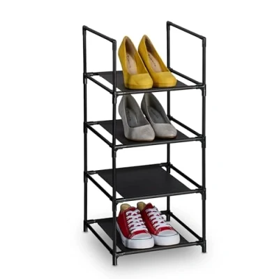 Afbeelding van Relaxdays schoenenrek smal metaal en stof opbergrek schoenen gang schoenenmeubel 4 etages