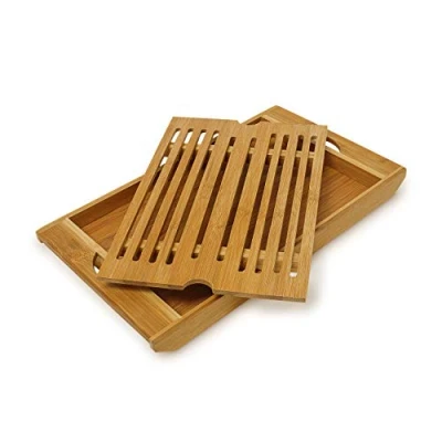 Afbeelding van Relaxdays Snijplank met kruimelvanger houten broodplank vleesplank natuur