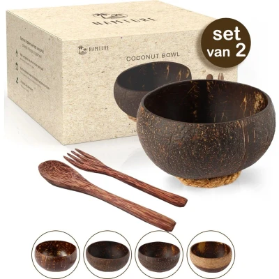 Afbeelding van NAMTURE Kokosnoot Kom Set Jumbo Natural 2 Pack