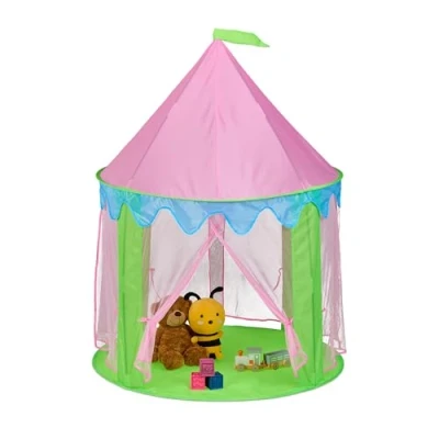 Afbeelding van Relaxdays speeltent prinsessen kindertent meisjes roze speelhuis kasteeltent rond