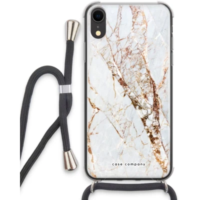 Afbeelding van Case Company® hoesje met Koord geschikt voor iPhone XR Goud marmer Telefoonhoesje Zwart Extra Bescherming aan alle Kanten en Over de Schermrand