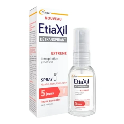 Image de ETIAXIL Déodorant Détranspirant Traitement Transpiration Excessive Aisselles, Mains, Pieds, Torse Peaux normales Efficacité 5 jours Spray 30 ml