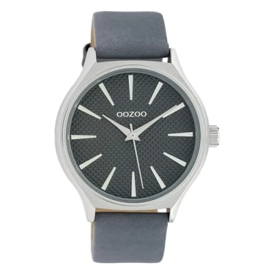 Afbeelding van OOZOO Timepieces Zilverkleurige horloge met blauwe leren band C10107