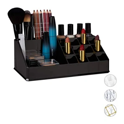 Afbeelding van Relaxdays Cosmetica organizer cosmeticahouder make up toren doorzichtig 16 vakken zwart