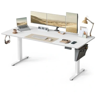 Afbeelding van SONGMICS Elektrisch in hoogte verstelbaar bureau, 180 x 80 cm, zit statafel, geheugenfunctie, 4 hoogtes, voor kantoor, thuiswerk, wolkenwit LSD138W01
