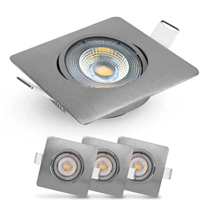 Afbeelding van EMOS led inbouwspot, 230 V, 5 W/450 lm, 50 graden draaibaar, warmwit, 3000 K, platte 68 mm, set van 3 stuks, rechthoekig (geborsteld zilverkleurig)