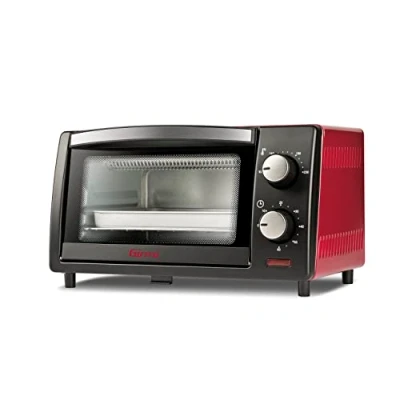 Afbeelding van Girmi FE10 Elektrische oven, 800 W, 10 liter, roestvrijstalen rooster, instelbare thermostaat, timer 60 minuten, toegang inbegrepen, zwart/rood