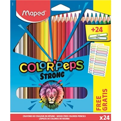 Image de Maped Crayons de Couleur Strong Color&#039;Peps 24 Coloriage Ultra résistants et Ergonomiques + Étiquettes Prénom à Personnaliser 862726 Multicolore