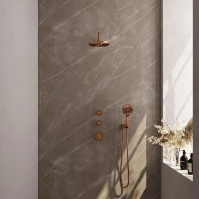 Afbeelding van Brauer Copper Edition Regendouchesets inbouw hoofddouche 20cm Wandarm met inbouwdeel Gladde knoppen handdouche Rond 1 stand PVD
