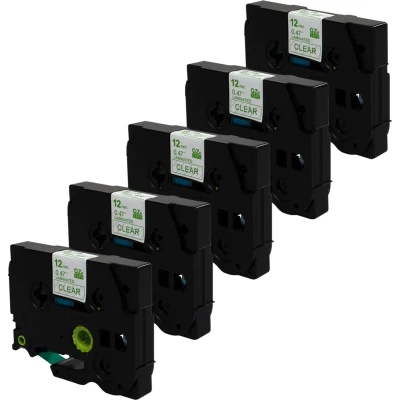 Afbeelding van DULA Brother Compatible label tape Tze 136 5 cassettes P Touch Groen op transparant 12mm x 8m