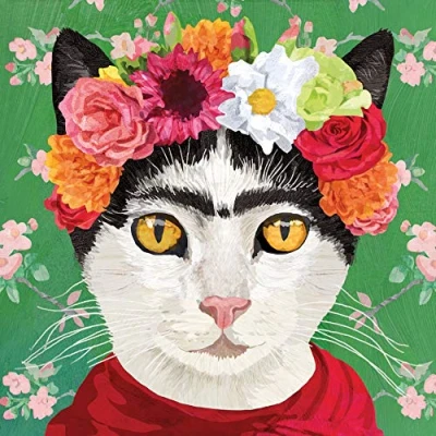 Afbeelding van 20 stuks papieren servetten kat met bloemenketting abstract dieren tafeldecoratie 33 x cm