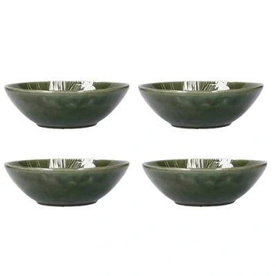 Afbeelding van Mikasa Jardin 4 delige kommenset, x kommen van geëmailleerd aardewerk, botanisch design, groene pastakommen, 20 cm, vaatwasmachinebestendig en stapelbaar
