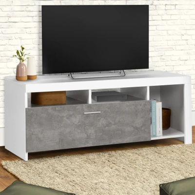 Image de Meuble TV 110 cm MALO blanc et placard effet béton
