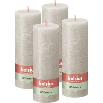 Image de Bolsius Bougies pilier rustiques Shine 4 pcs 190x68 mm Gris sableux