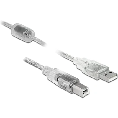 Afbeelding van Delock USB kabel 2.0 A stekker, B stekker 2.00 m Transparant Met Ferrietkern 83894