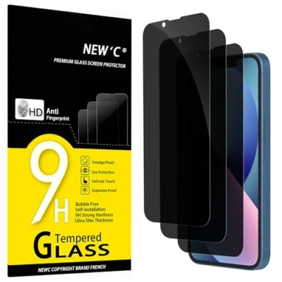 Afbeelding van NEW&#039;C Set van 3, anti spionage gehard glas voor iPhone 13 Mini (5,4&quot;) displaybeschermfolie effectief tegen krassen zonder luchtbellen extreem robuust hardheid 9H hoek 30