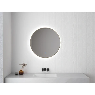 Afbeelding van Wiesbaden Novi ronde spiegel met LED, dimbaar 80 cm geborsteld messing