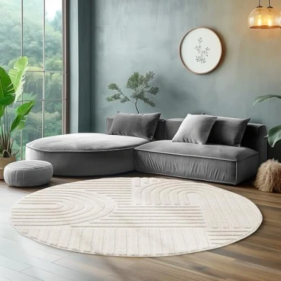 Afbeelding van Skandi Boho Vloerkleed voor woonkamer, keuken, slaapkamer, hal, 3D stijl, wollig, zacht, afmetingen: 200 x cm, kleur: crème