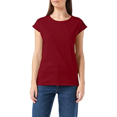 Afbeelding van Damesshirt met ronde hals en omgeslagen mouw Burgundy L