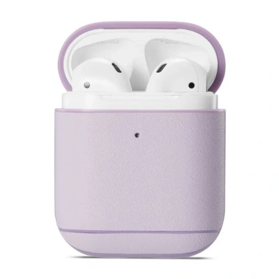 Afbeelding van AirPods 1/2 hoesje Genuine Leather Series hard case licht paars