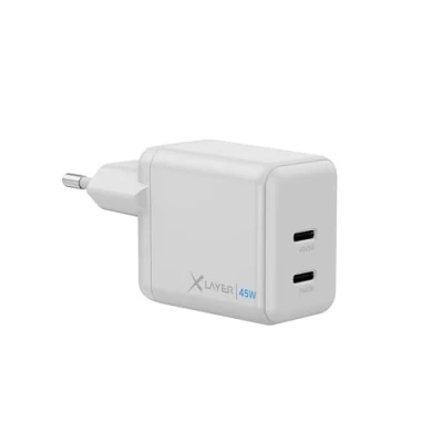 Afbeelding van XLayer Wandlader / Oplader Dual Powercharger 45W USB C PD Adapter Geschikt Voor Apple Iphone &amp; Samsung Wit