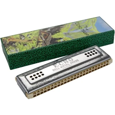 Afbeelding van Hohner Echo mondharmonica 64 gaten 96 tonen C G zijdes, dubbele zijde bespeelbare legendarisch autentiek model A kwaliteit