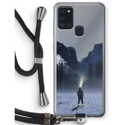 Afbeelding van Case Company® hoesje met Koord geschikt voor Samsung Galaxy A21s Wanderlust Telefoonhoesje Zwart Bescherming aan alle Kanten en Over de Schermrand