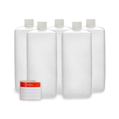 Afbeelding van Octopus 5 stuks 1000 ml plastic flessen, HDPE flessen met witte schroefdop, lege schroefdeksel, vierkante etiketten