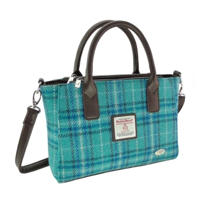 Afbeelding van Handtas Brora Groen en blauw tartan Ritssluiting Draagband Harris Tweed Glen Appin of Scotland