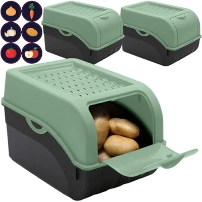 Afbeelding van ARTECSIS Set van 3 vershouddozen voor levensmiddelen, 5 l, saliegroen + 6 stickers/fruit, groenten