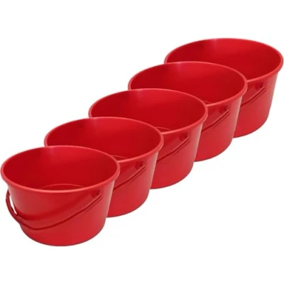 Afbeelding van MiG 5 stuks kunststof emmer, bouwemmer voor keuken, emmer van flexibel en robuust kunststof, bestand tegen mechanische beschadigingen, inhoud 4 liter (rood)