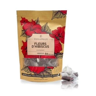 Image de FRISAFRAN Fleur d’Hibiscus Séchées BIO 60Un hibiscus En Vrac de Jamaïque Infusion Detox Drainante Thé D&#039;Hibiscus glacé et Tisane Eau jamaïcaine 120g